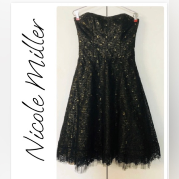 Nicole Miller 100% Silk Lace Dress 6 Prom Formal Party Chic Tulle Lace Ballgown - Picture 1 of 16